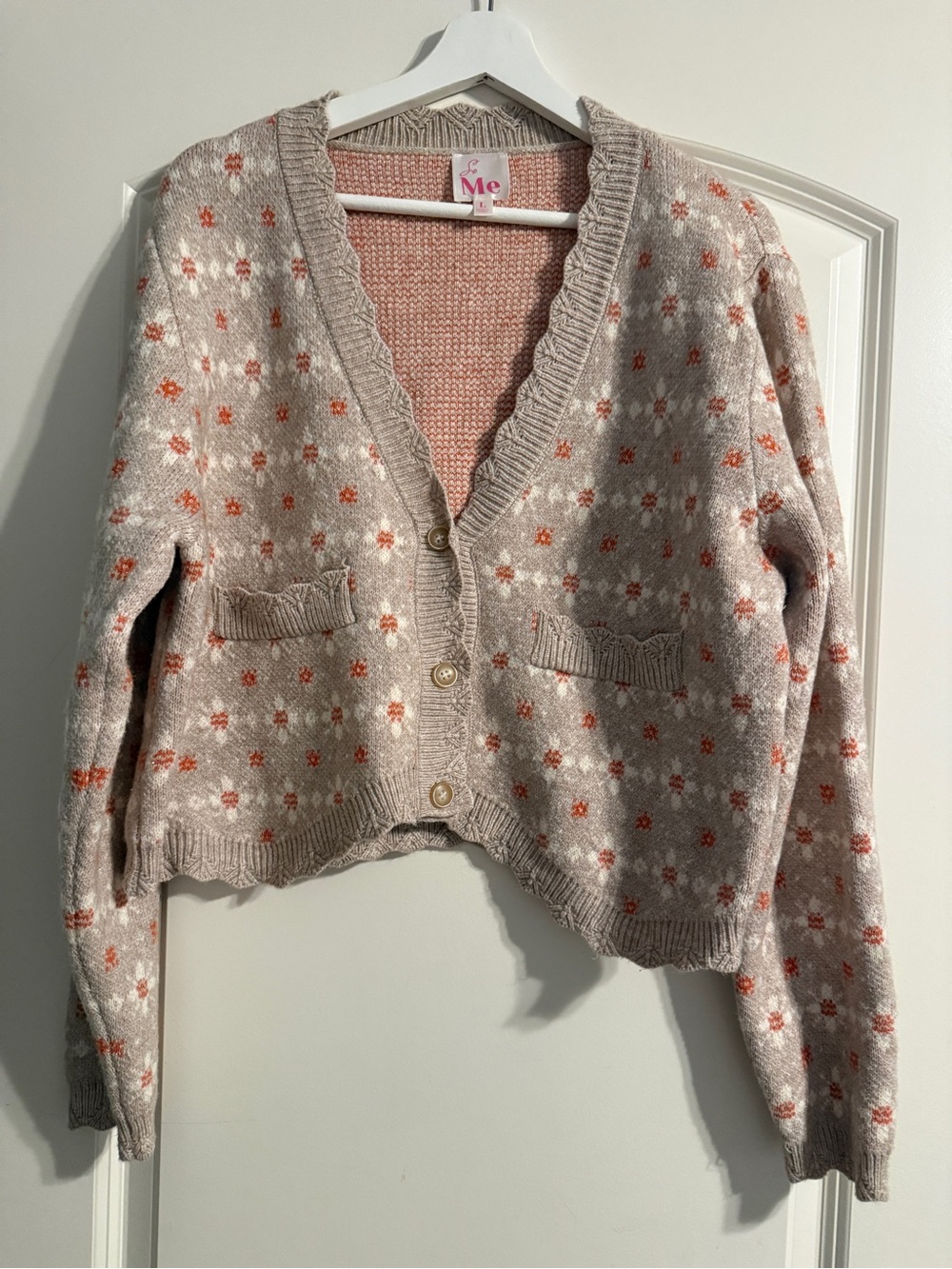 So Me Beige Cardigan with Orange and White Floral Motif